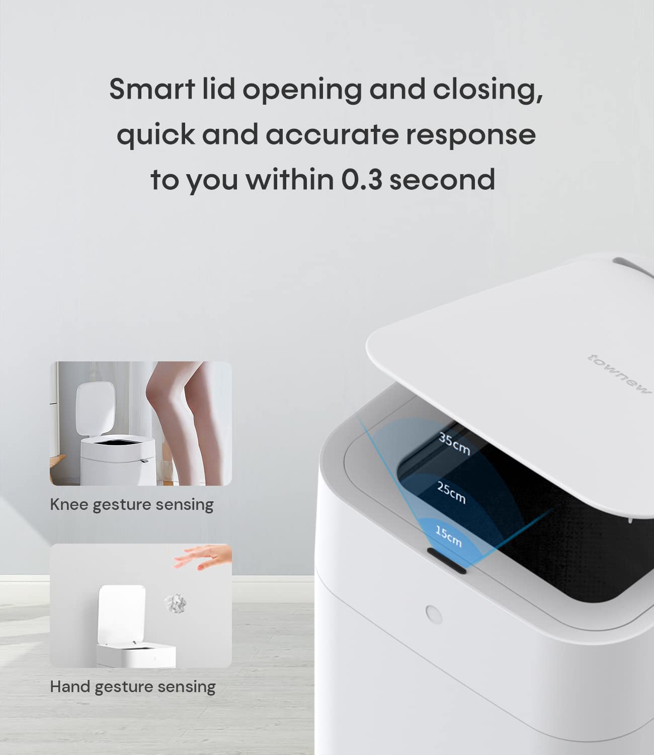 TOWNEW T1S 4.1 Gallon Automatic Self-Sealing and Self-Changing, Motion Sense Activated Trash Can, 2024 Upgrade Smart Garbage Can with Lid for Kitchen Bathroom Office, White