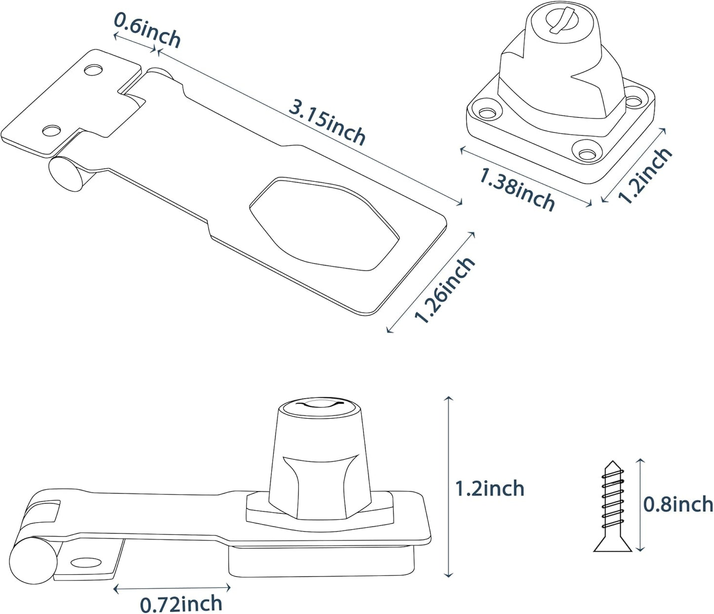 Alise Keyed Hasp Lock,3 Inch Safety Packlock Clasp Hasp Lock Latch with Lock, Black Door Hinge Lock with Keys Keyed Locking Hasp for Cabinets Closets Doors