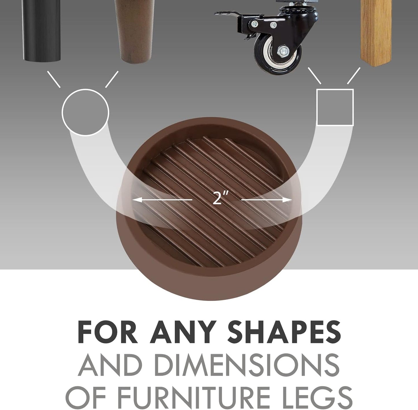 2X2 Round Rubber Caster Cups, Non Slip Furniture Pads, Anti-Slip Gripper, Anti Skid Furniture Feet, Anti Slide Floor Protector for Bed Couch Table Chair Stoppers (Brown, 4 Pack)