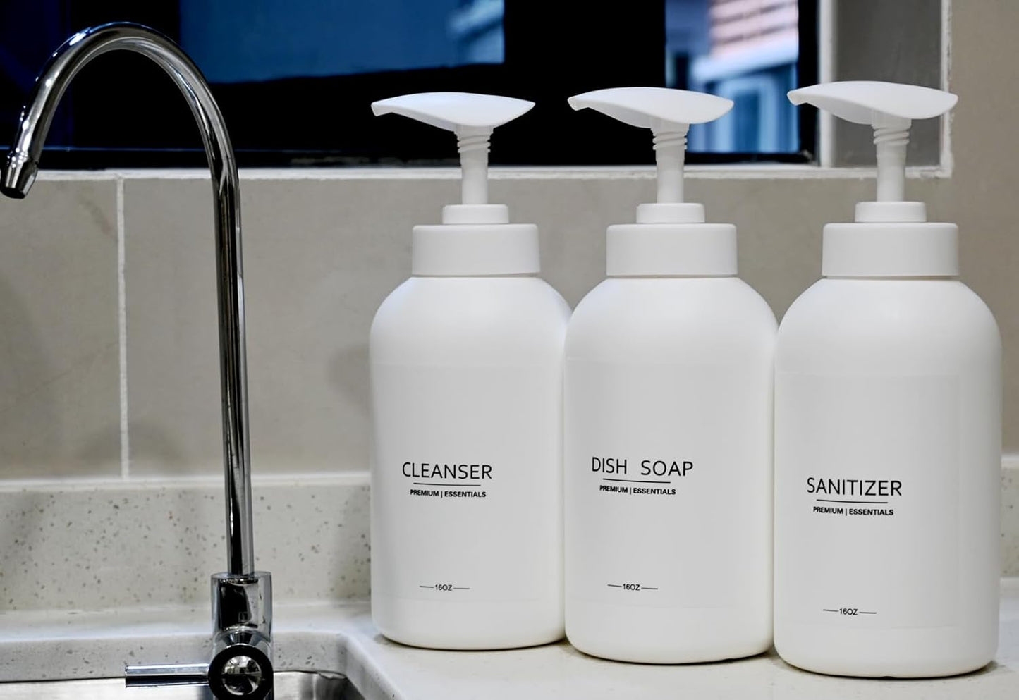 Frosted Pearl White Shampoo and Conditioner Bottles, Refillable Apothecary Dispenser Pump for Shampoo, Sanitizer, Lotion, Oil, Shower Soap, Hand Soap, Dish Soap (3, 500ml)