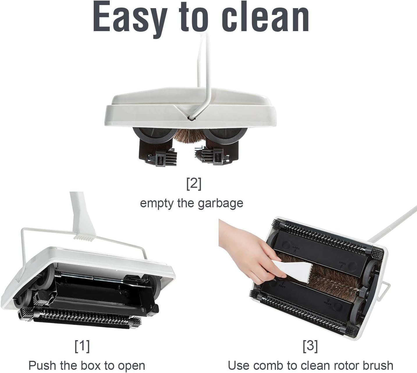 JEHONN Carpet Floor Sweeper with Horsehair, Non Electric Manual Sweeping, Rotor Brush Heavy Duty for Pet Hair Clean