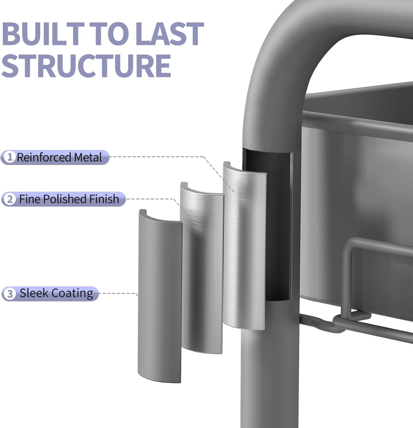TOOLF 3 Tier Rolling Cart Storage Organizer, Metal Rolling Utility Cart with Wheels, Hooks & Bins Esthetician Craft Art Sturdy Storage with Pegboard for Bathroom, Kitchen, Office, Nursery Diaper