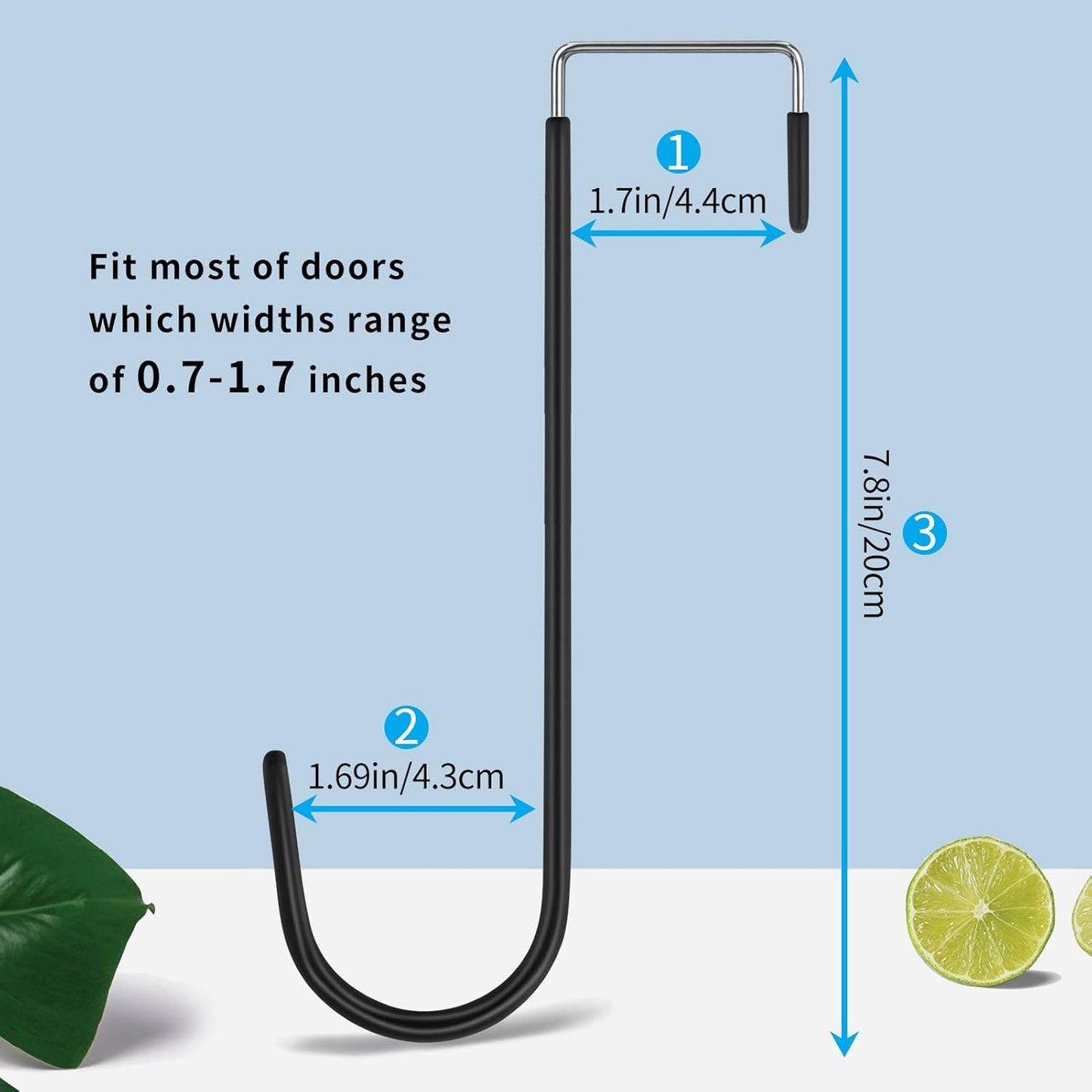 FYY Over The Door Hooks, 6 Pack Upgraded Long Door Hangers Hooks with Rubber Prevent Scratches Heavy Duty Organizer Hooks for Hanging Clothes, Towels, Hats, Coats, Bags Black