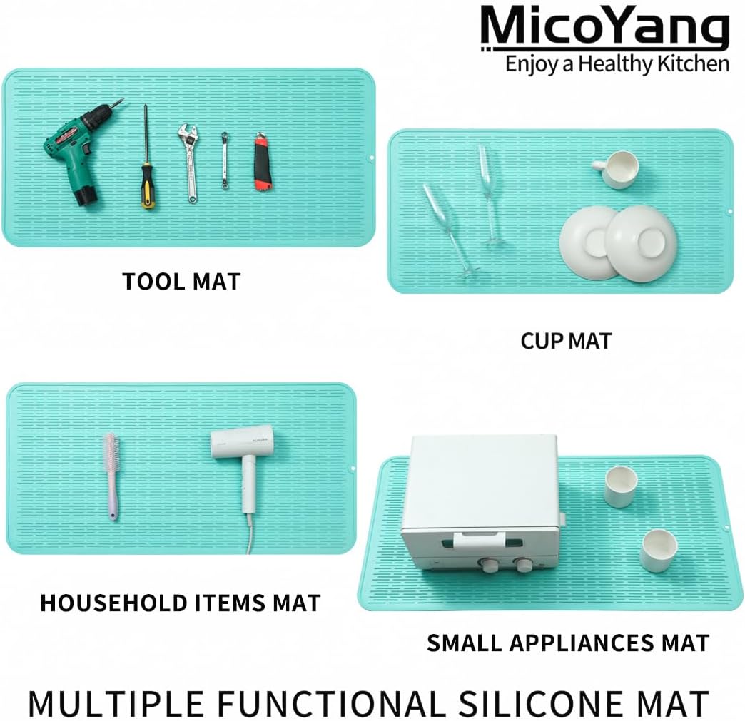 Silicone Dish Drying Mat for Multiple Usage,Easy clean,Eco-friendly,Heat-resistant Silicone Mat for Kitchen Counter or Sink,Refrigerator or Drawer Liner Mint 5XL 36inches x 18inches