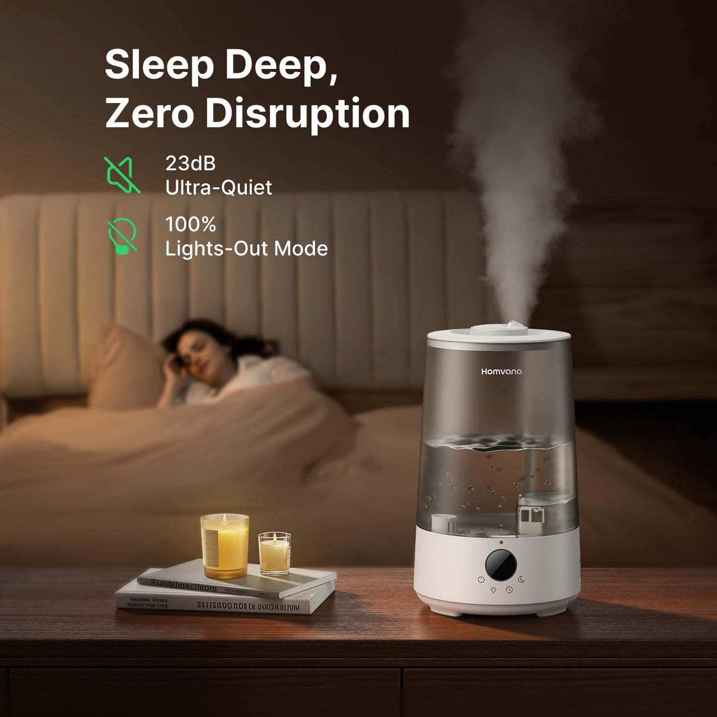 Homvana 3.6L Top-Fill Cool Mist Humidifiers for Bedroom, Large Room(Grey)