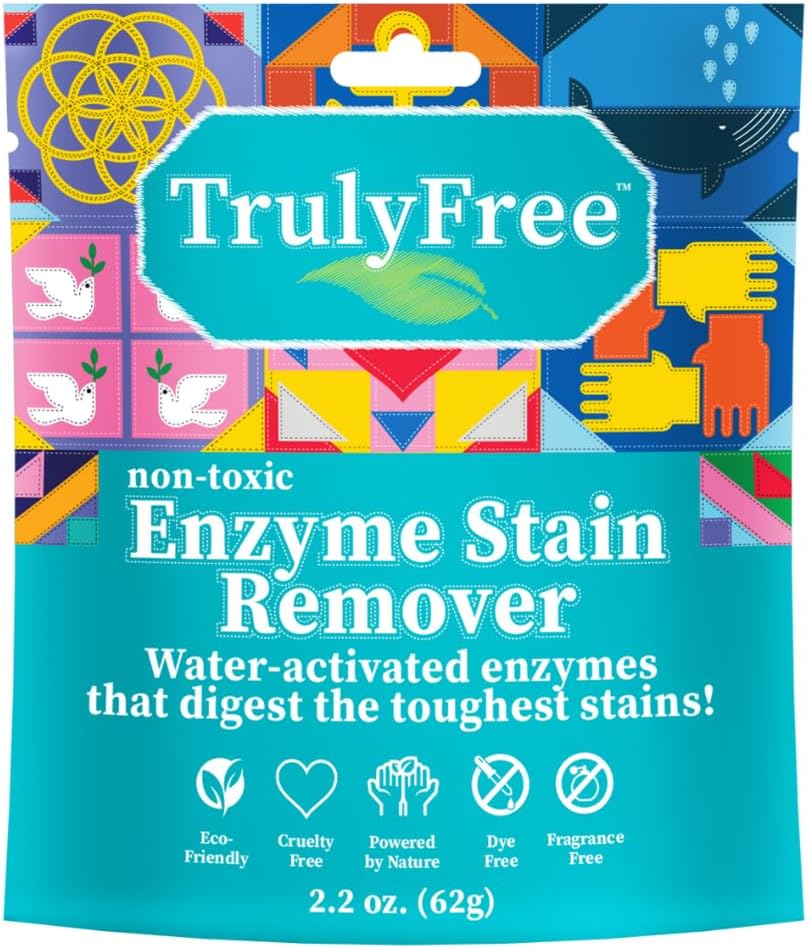 Truly Free Enzyme Laundry Stain Remover - Natural Laundry Detergent Booster for Blood, Grass, Pet Urine & Odor - Biological Washing Powder for Clothes, Couch Fabric (50 Scoops)