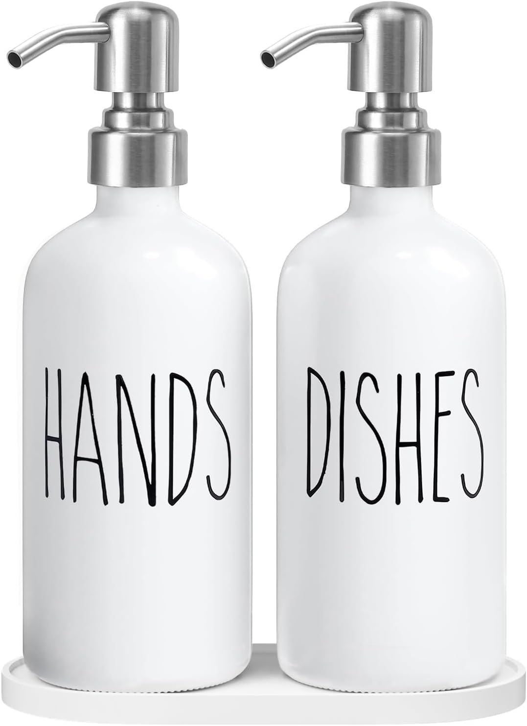 MOMEEMO Soap Dispenser for Kitchen Sink, White Soap Dispenser with Silver Metal Pump, Suitable for Kitchen Decor and Accessories. (White & Silver)