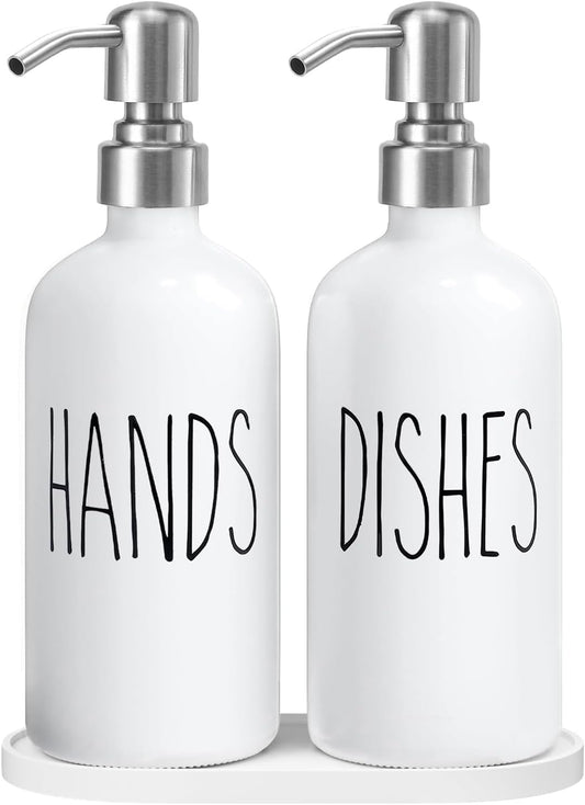 MOMEEMO Soap Dispenser for Kitchen Sink, White Soap Dispenser with Silver Metal Pump, Suitable for Kitchen Decor and Accessories. (White & Silver)