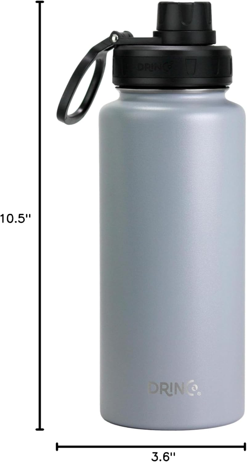 DRINCO Stainless Steel Water Bottle Spout Lid Vacuum Insulated Double Wall Water Bottle Wide Mouth (40oz 32oz 22oz 18oz 14oz) Leak Proof Keeps Cold or Hot (32 oz, 32oz Asphalt Gray)