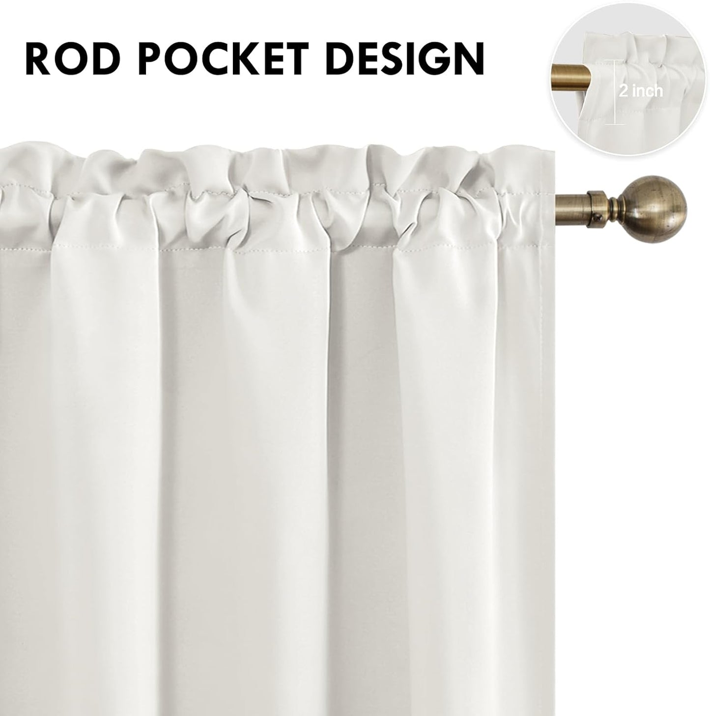 DWCN Blackout Curtains Thermal Insulated, Energy Saving & Noise Reducing Bedroom and Living Room Curtains, Ivory, W 38x L 72 Inch, Set of 2 Rod Pocket Curtain Panels