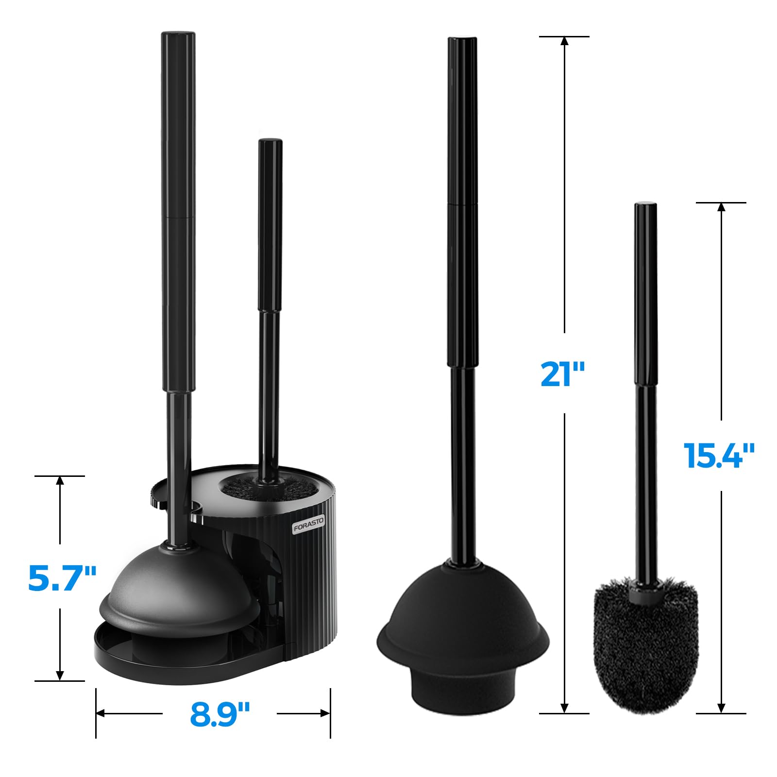 FORASTO 2in1 Toilet Brush and Plunger Set - Bathroom Bowl Holder Combo