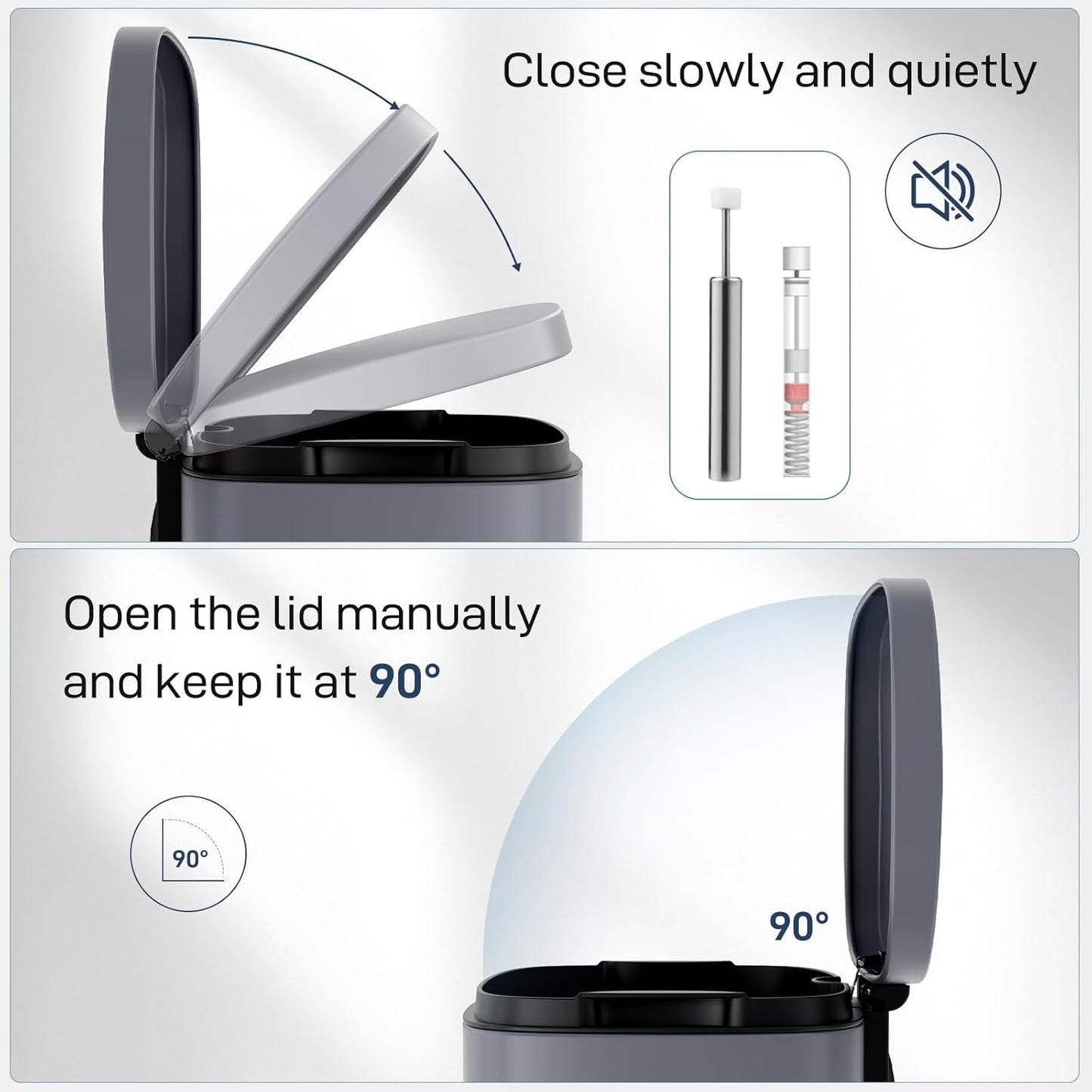 Arlopu 8 Gallon Step Trash Can, Stainless Steel Garbage Bin, Soft-Close Rubbish Bin with Removable Plastic Inner Bucket, Fingerprint-Proof, Lid Dustbin, Suit for Kitchen Home (Grey, 30L)