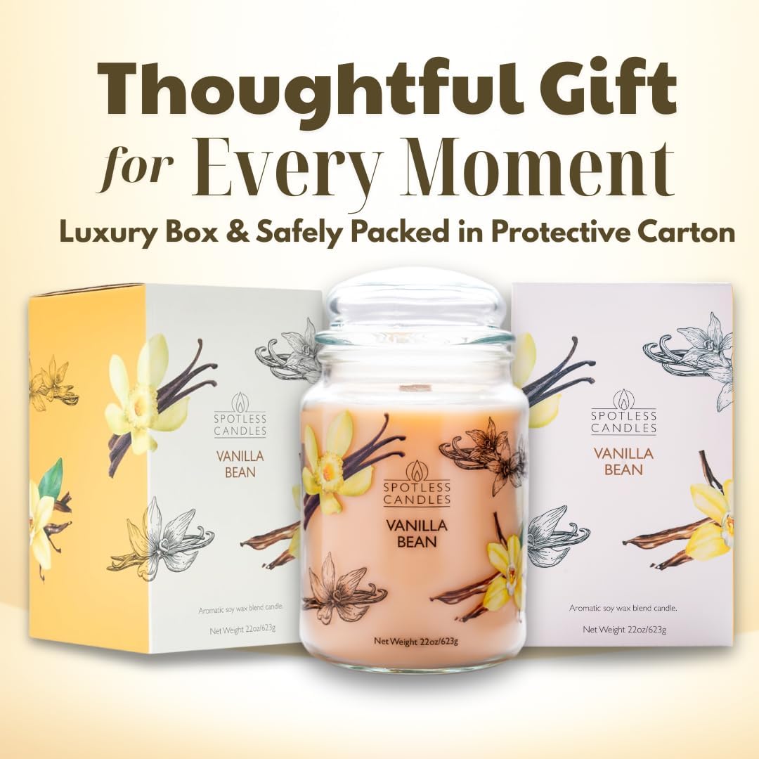 Candle Vanilla Bean 22oz with Wooden Wick in a Presentation Gift Box & Protective Shipper - Vanilla Scented Candles - Large Jar Candles