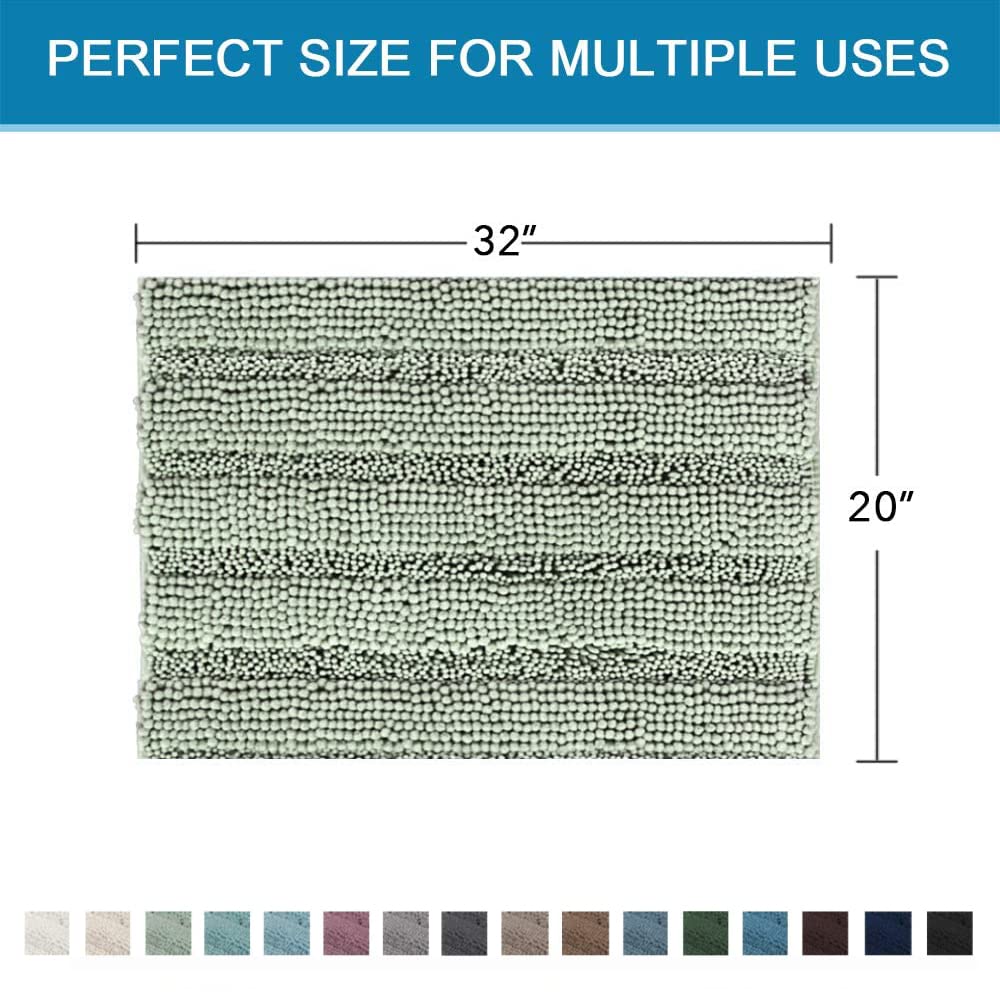 H.VERSAILTEX Bath Rugs for Bathroom Non Slip Bath Mats Extra Thick Chenille Striped Rug 20" x 32"