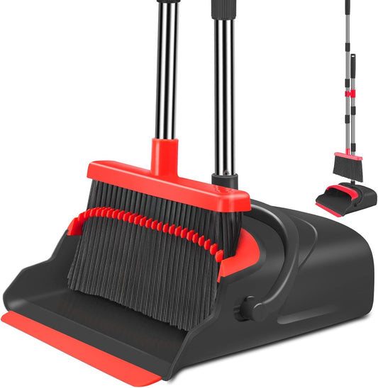 kelamayi Upgrade Broom and Dustpan Set, Broom with Dustpan Combo Set, Large Size and with Long