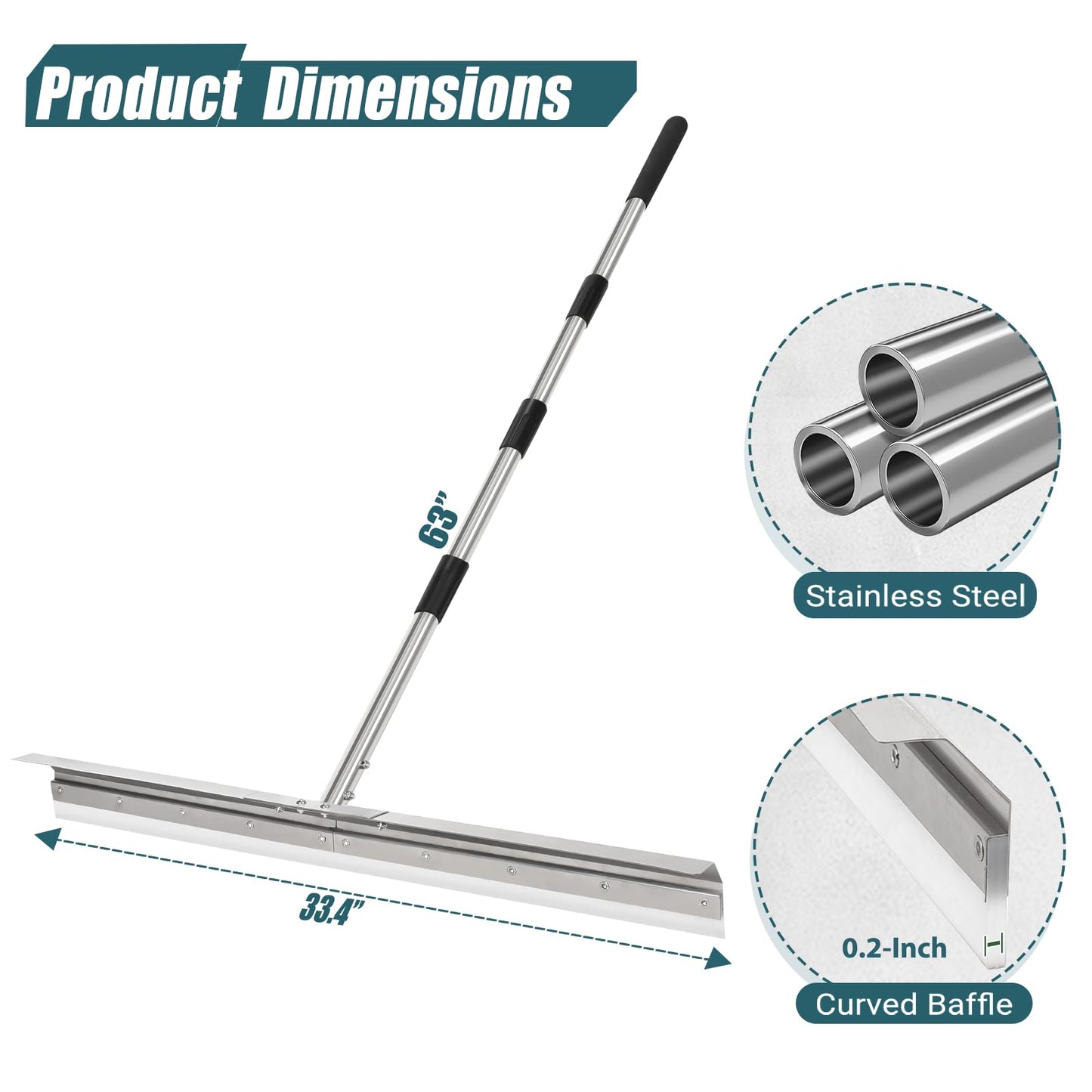 Heavy-Duty Large Floor Squeegee for Concrete, 33.4" Commercial Silicone Blade Squeegee for Floor