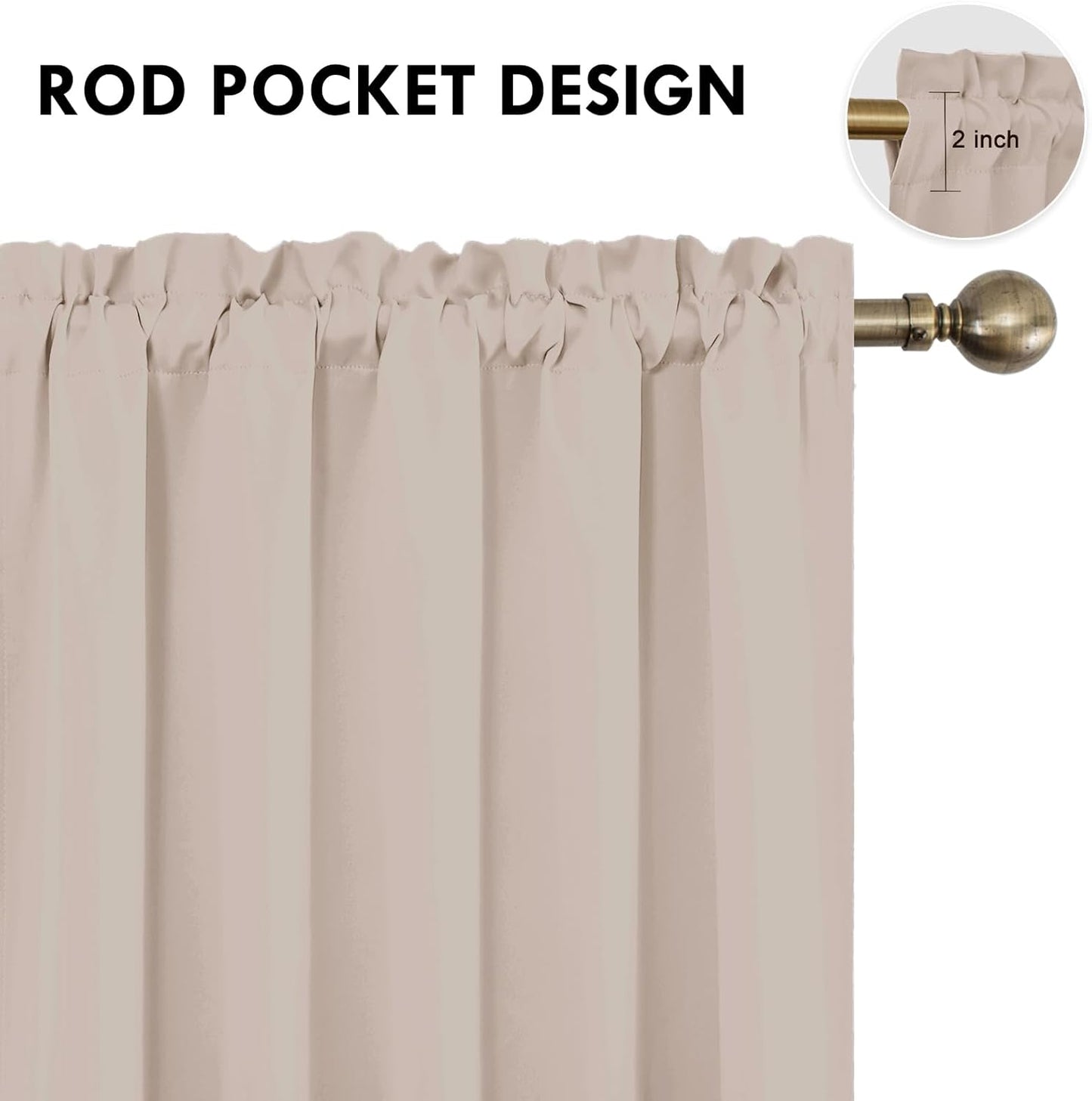 DWCN Blackout Curtains for Living Room Thermal Insulated, Energy Saving & Noise Reducing Bedroom Curtains, Camel, W 60x L 36 Inch, Set of 2 Rod Pocket Curtain Panels