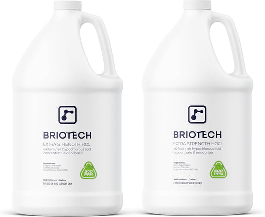 BRIOTECH Extra Strength HOCl Cleaner, 500 PPM Hypochlorous Acid Concentrate, ULV Foggers & Humidifiers, Professional Deodorizer for Dental, Offices, Schools, Homes, Peroxide Free, 1 Gallon (2 Pack)