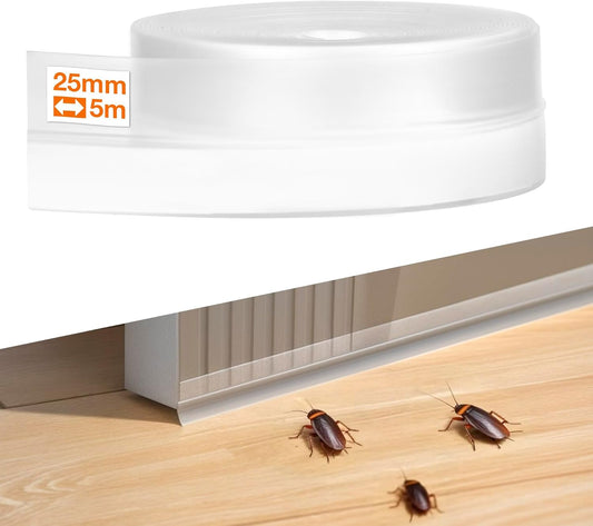 RECAPS 25mm 16.4 Feet Silicone Weather Stripping Door Seal, Transparent Under Door Gap Filler for Draft Stopper Adhesive Doors Windows and Shower Glass Gaps