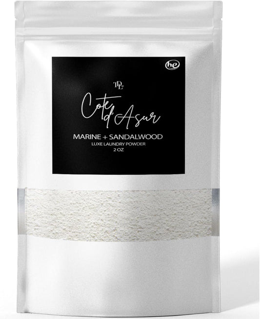 Home 'COTE D'AZUR Laundry Detergent Powder & Laundry Booster – Ultra-Concentrated Marine & Sandalwood Scent – Plant-Based, Stain-Fighting, HE Safe, Gentle on Skin – 32 oz / 64 Loads