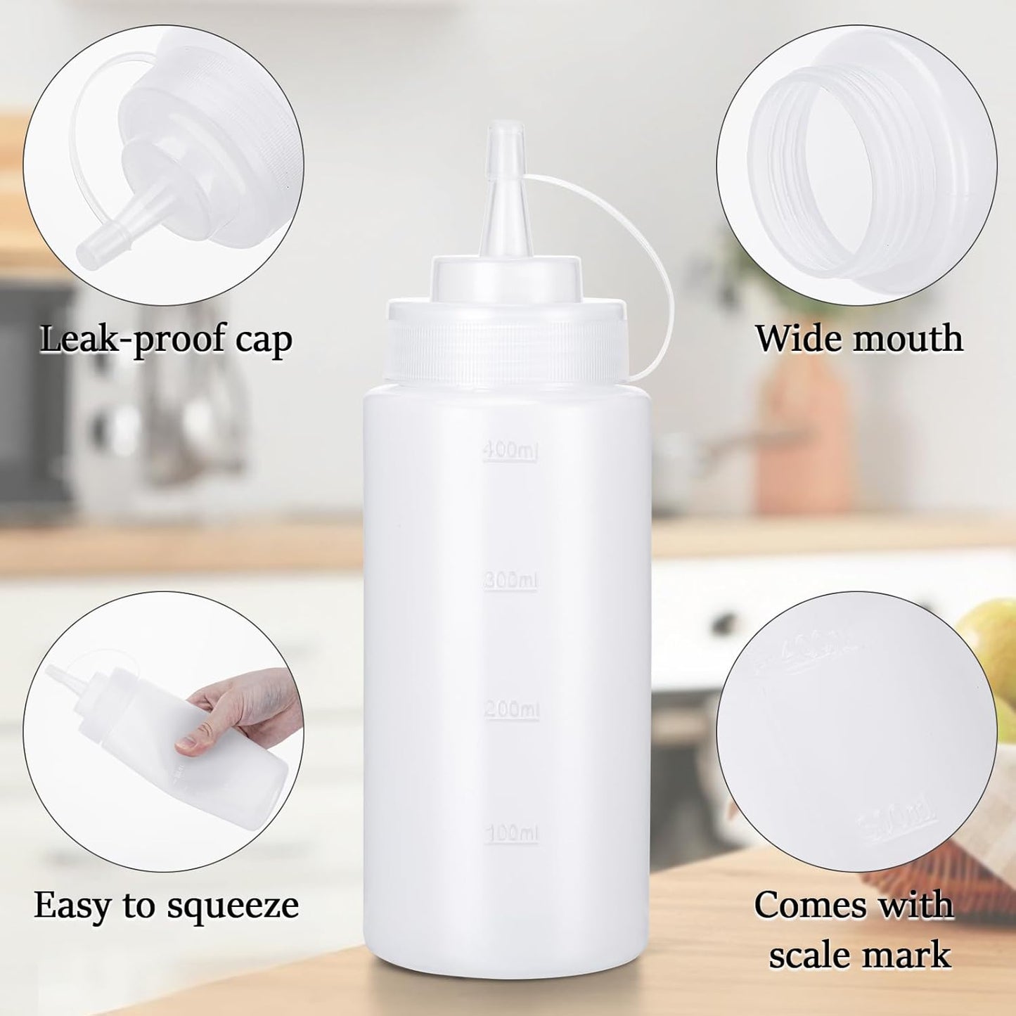 Condiment Squeeze Bottles Ketchup Dispenser, 6 Pack 16oz Squeeze Bottles for Liquids, Plastic Sauce Bottle with Cap Lid, Squirt Bottles for Sauces Liquids BBQ Dressing Pancake Art