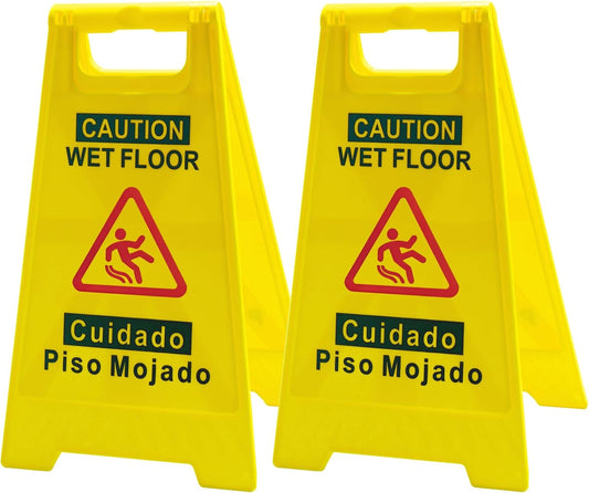 2-Pack Caution Wet Floor Sign, 17.5" Height, Bright Yellow, Double-Sided Folding A-Frame Design