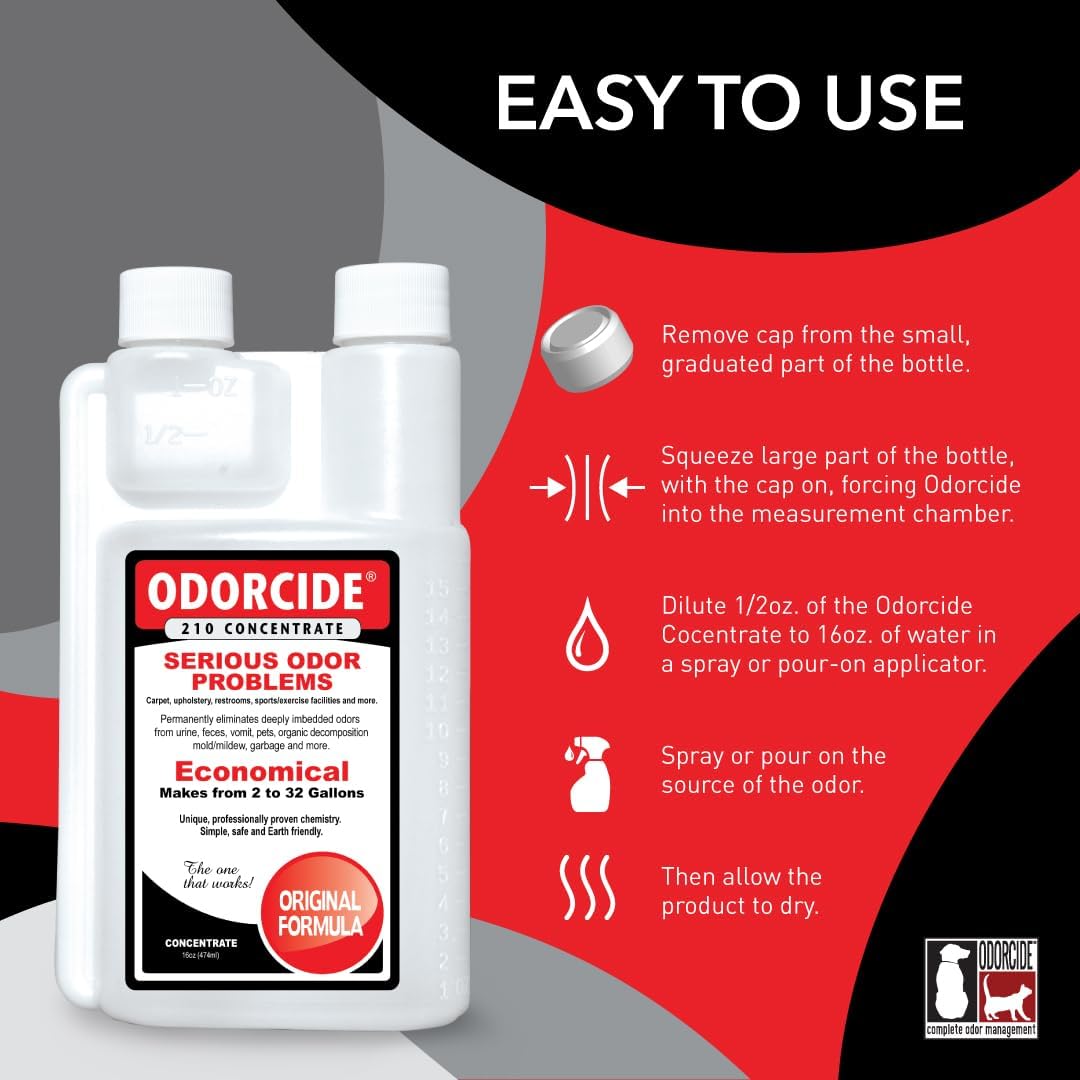 Odorcide Odor Eliminator Concentrate: Odor Eliminator for Strong Odor on Carpets, Hardwood & More - Smoke, Sweat & Pet Odor Eliminator for Home w/Non-Enzymatic Formula, 16 oz…