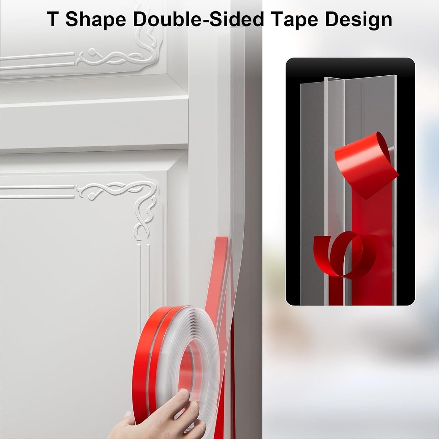 T-Shaped Door Draft Stopper, 1.97 in x 10 Ft Silicone Seal Strip for Windows Gaps, Weather Stripping Seal Strip Shower Sweep, Clear