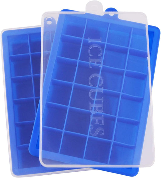 Ice Cube Tray, Silicone Square Ice Trays Easy Release Stackable Ice Cube Mold with Removable Lid