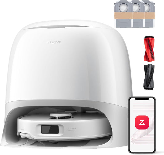 roborock Qrevo Curv S5X Robot Vacuum and Mop, 17000Pa Suction, Zero-Tangling Design, FlexiArm Side Brush, AI Obstacle Avoidance, 10 Weeks Self-Emptying, Auto Washing for Hard Floor, Corner, Pet Hair