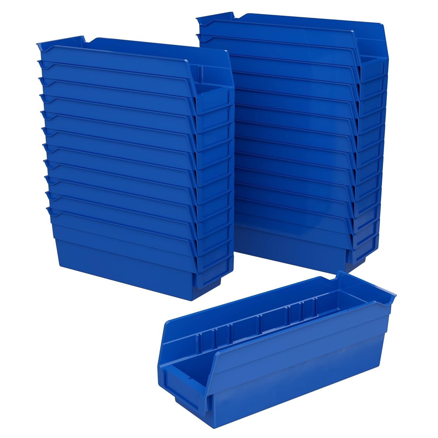 Akro-Mils 30120 Plastic Shelf Bins, Heavy Duty Storage Bins for Garage, Closet, and Drawer Organization, 12-Inch x 4-Inch x 4-Inch, Blue, 24-Pack