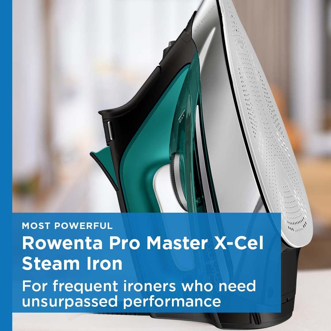 Rowenta Pro Master Stainless Steel Soleplate Steam Iron for Clothes, 210 g/min, 400 Microsteam Holes, Cotton, Wool, Poly, Silk, Linen, Nylon, 1775 Watts Iron Steamer for Clothes, Powerful Steam DW8360