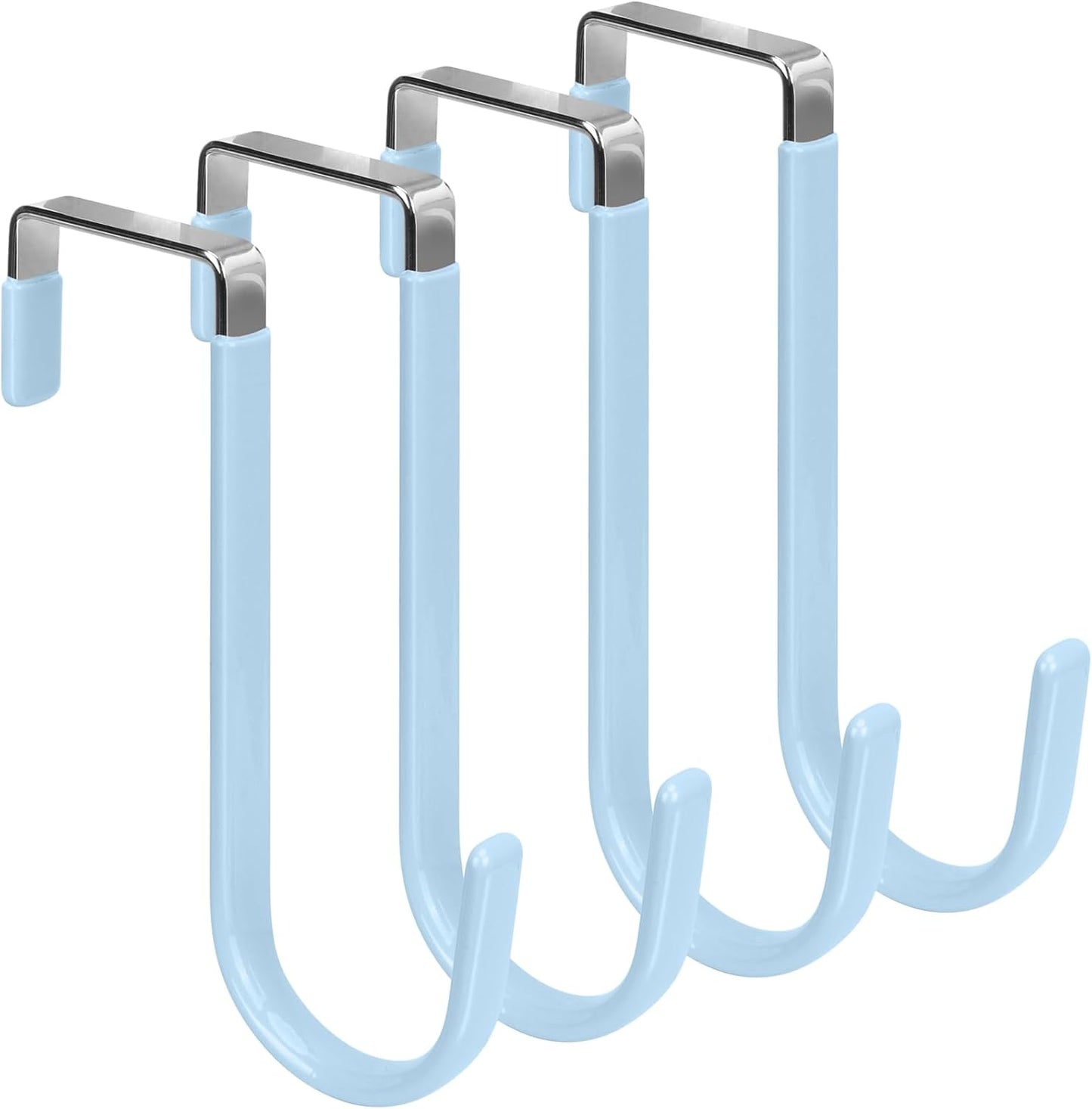 FYY Over The Door Hooks, 4 Pack Door Hangers Hooks with Rubber Prevent Scratches Heavy Duty Organizer Hooks for Living Room, Bathroom, Bedroom, Kitchen Hanging Clothes Towels Hats Coats Bags Cyan