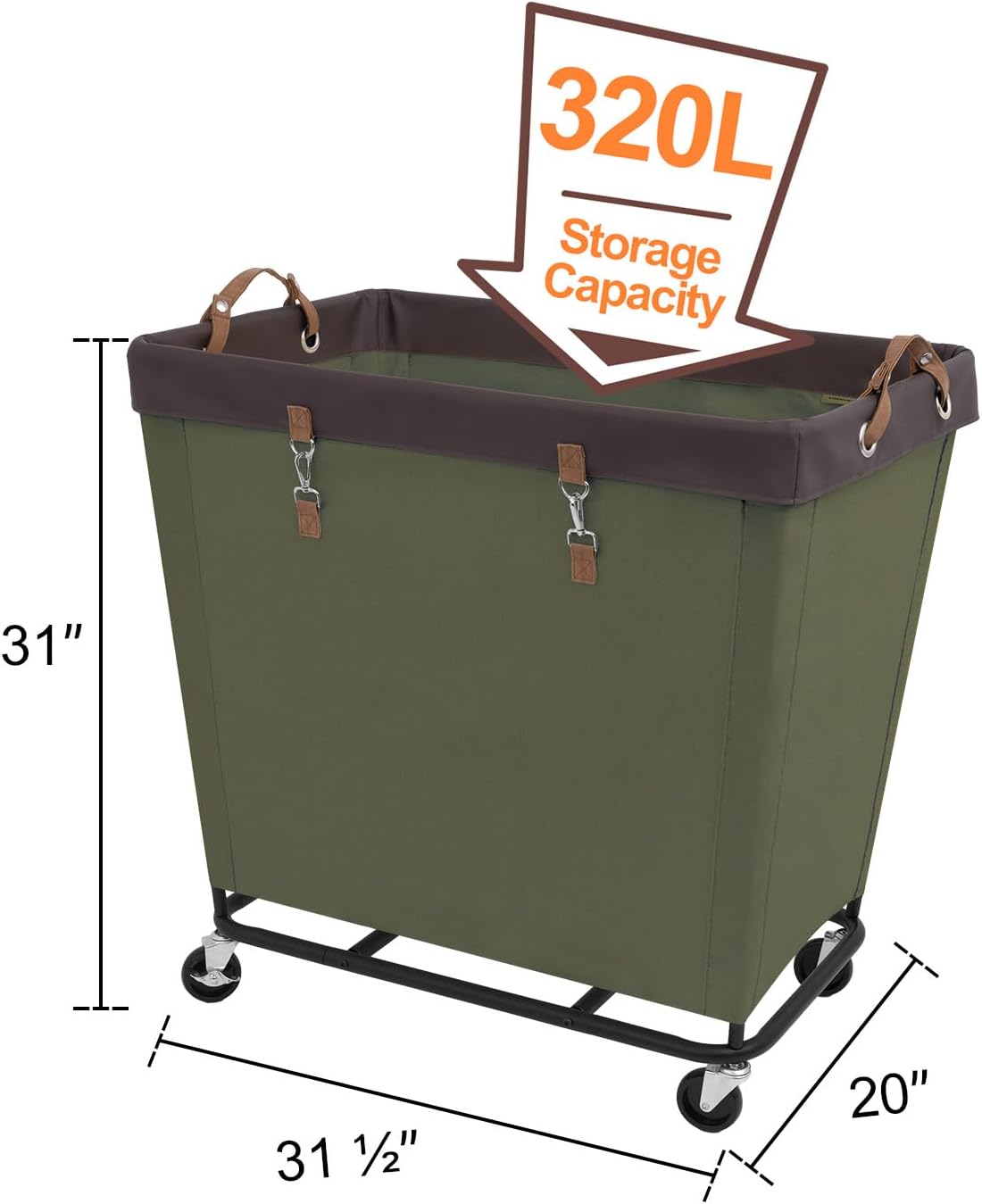 StorageWorks 320L Laundry Basket with Wheels, Extra Large Rolling Hampers for Clothing Organizer, Dirty Clothes Basket for Hote, Home, Closet, Dorm, Green