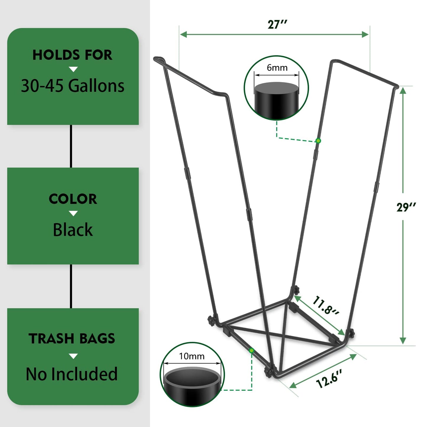 FEED GARDEN Trash Bag Holder, Outdoor Metal Leaf Bag Holder Stand, Garbage Bag Frame Holder for
