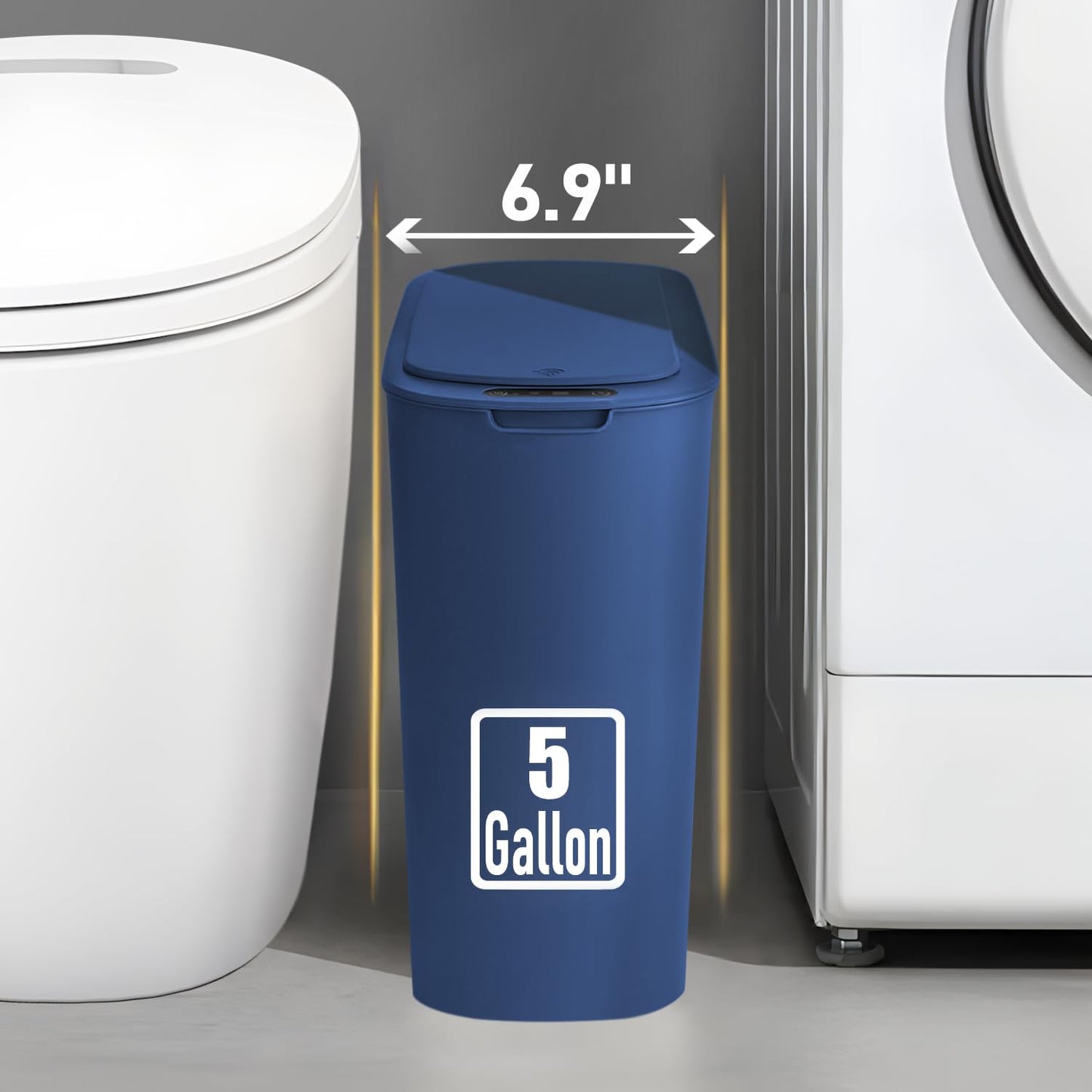 5 Gallon Motion Senor Bathroom Trash Can with Lid, Automatic Garbage Can Touchless, Smart Plastic Waste Basket for Narrow Spaces, Bathroom, Office, Bedroom, Living Room (Blue)