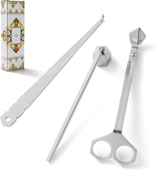 3-in-1 Candle Accessory Set, Wick Trimmer, Candle Snuffer, Wick Spoon, Stainless Steel Material