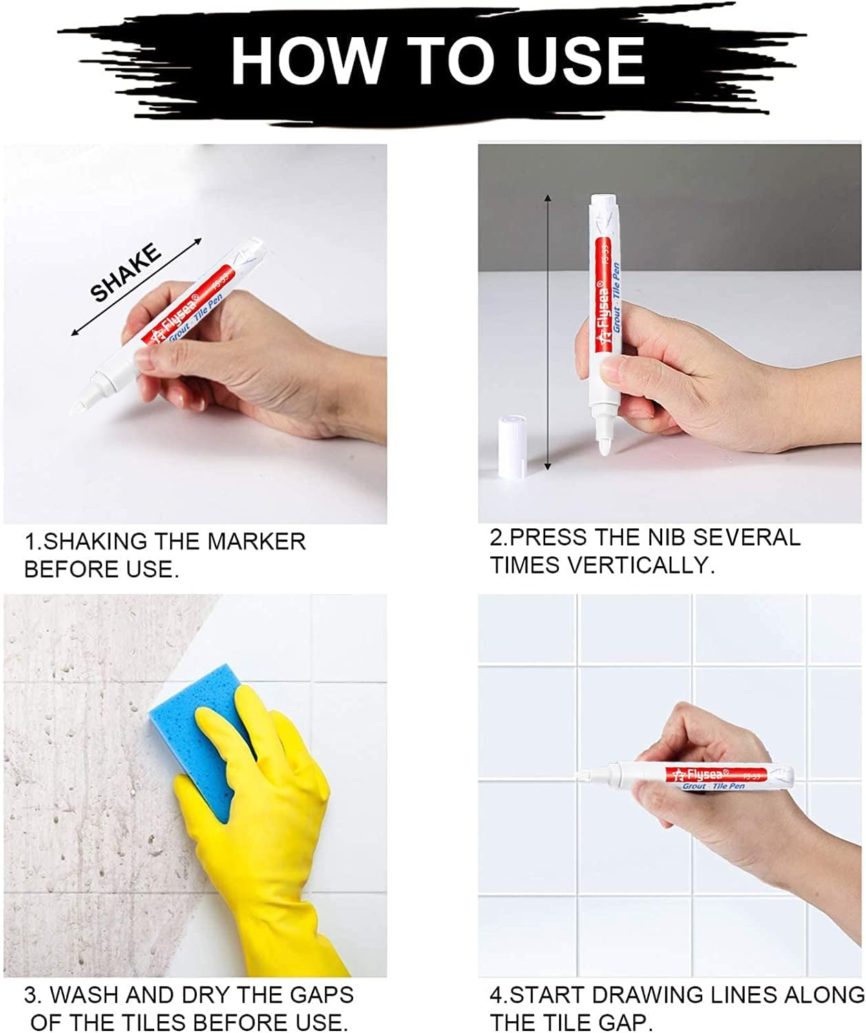 Grout Pen 12 Pack Water Based Tile Marker Repair Pens Professional for Bathroom, Kitchen, Parlor, Bedroom, Balcony Wall and Floor Color Restore (White)