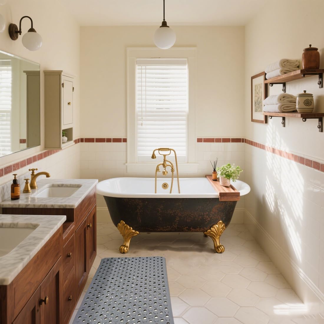 Bath Tub Mat Non Slip, 39 x 16 Inch Long Shower Mat, Machine Washable Bathmat with Drain Holes (Gray)