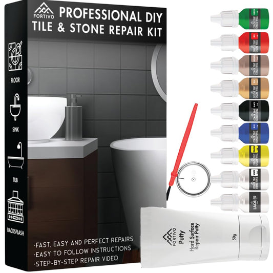 Porcelain Repair Kit - Tile and Stone Repair, Marble Repair, Tub and Tile Refinishing, Crack and Chip Filler for Ceramic Floors, Shower Tiles, Bathtubs, and Granite Surfaces