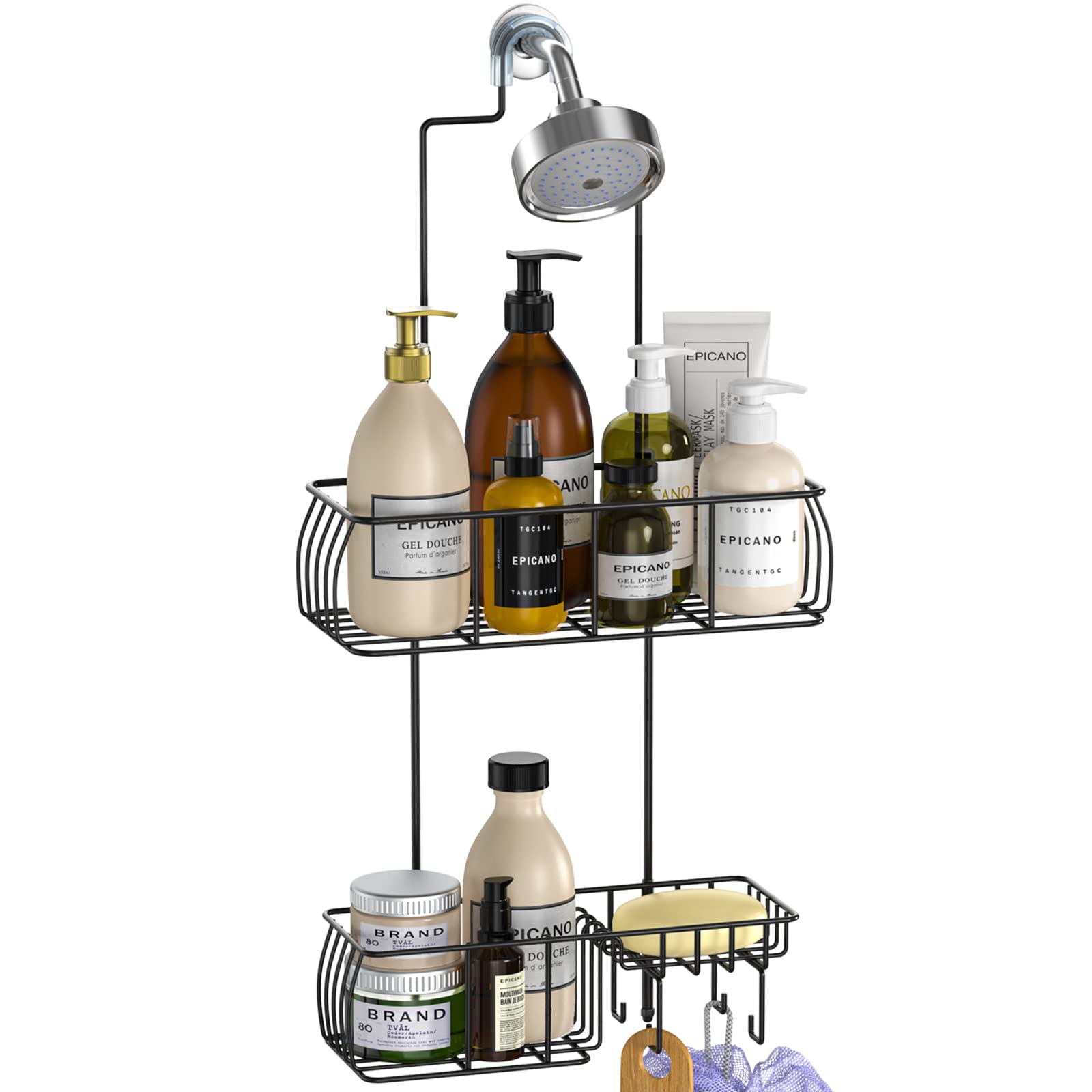 Epicano Shower Caddy Hanging,Large Capacity Shower Organizer,Black