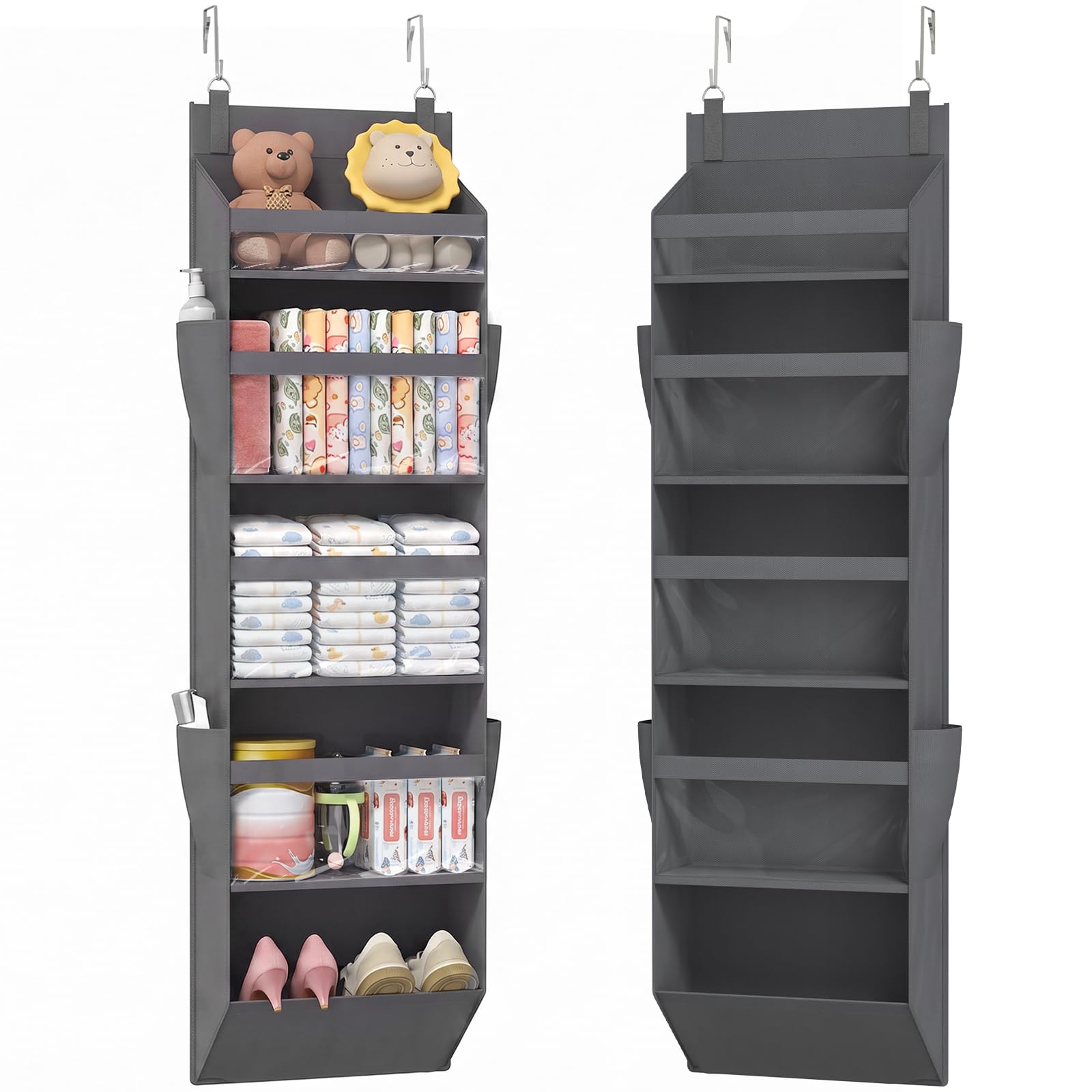 Lifewit 1 Pack Over the Door Organizer, 5 Section Clear Window Hanging Storage with 4 Side Pockets