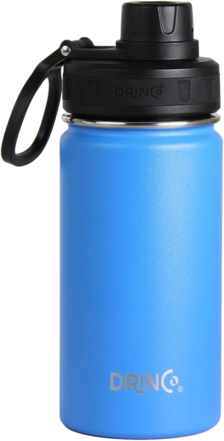 DRINCO Stainless Steel Water Bottle Spout Lid Vacuum Insulated Double Wall Water Bottle Wide Mouth (40oz 32oz 22oz 18oz 14oz) Leak Proof Keeps Cold or Hot (14 oz, 14oz Royal Blue)