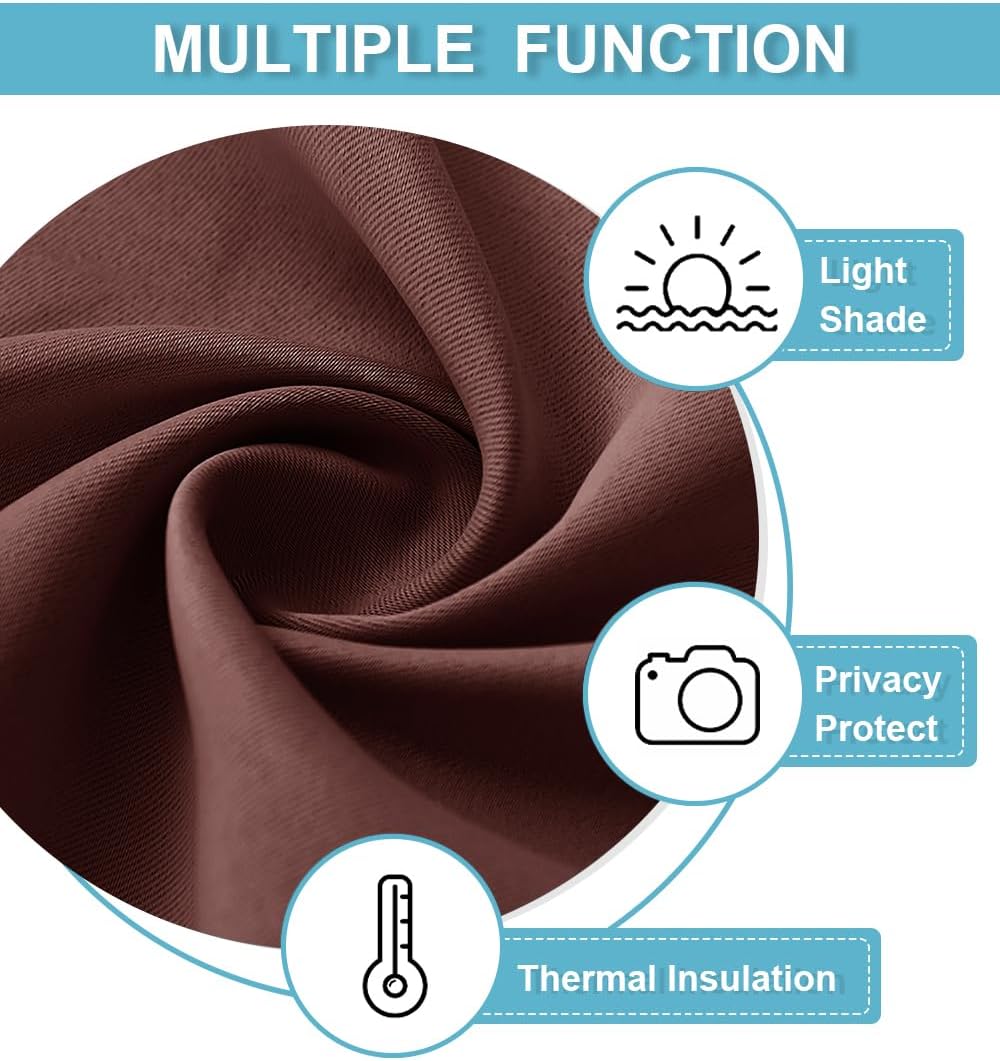 RYB HOME Small Curtains Blackout - Privacy Energy Efficiency Mini Curtains for Kids Bedroom RV Camper Windows Trailer Bathroom Kitchen Cabinet Window Tiers, W 42 x L 30, Chocolate Brown, 2 Pcs