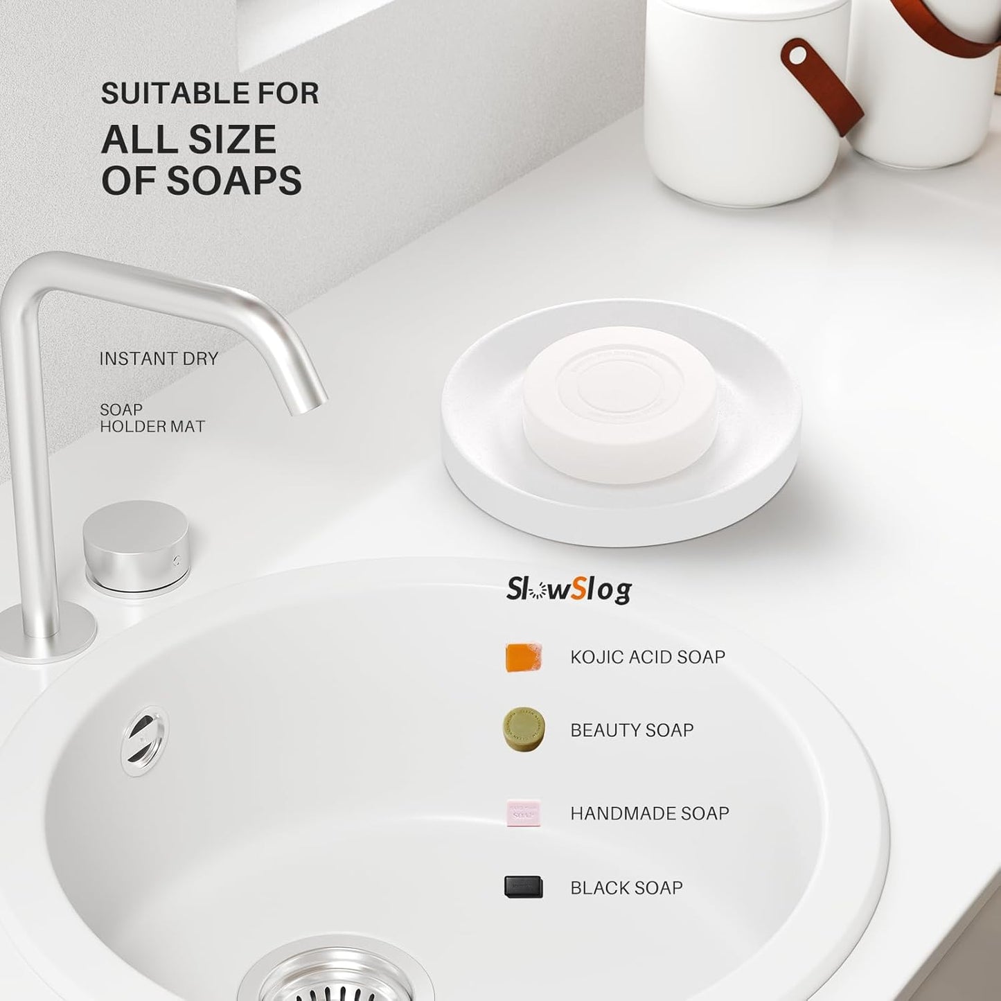 Diatomite Soap Dish Holder, Stone Bath Dish, Quick Dry Stone Bar Holder, Fast Drying Soap Saver, Diatomaceous Earth Tray for Hand Soap, Sponge Organizer, White