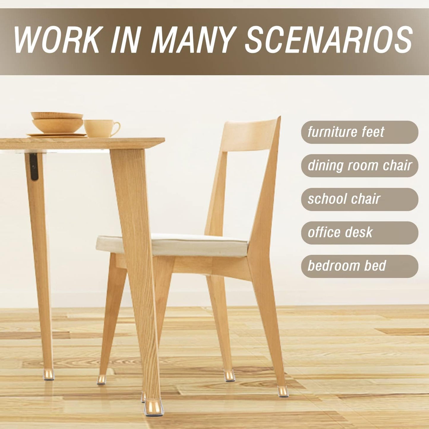 BUMACO Chair Leg Floor Protectors Square Chair Leg Protectors for Hardwood Floors Silicone Pads Covers to Protect Floors Clear-20 Pcs Square S (3/4" to 1")