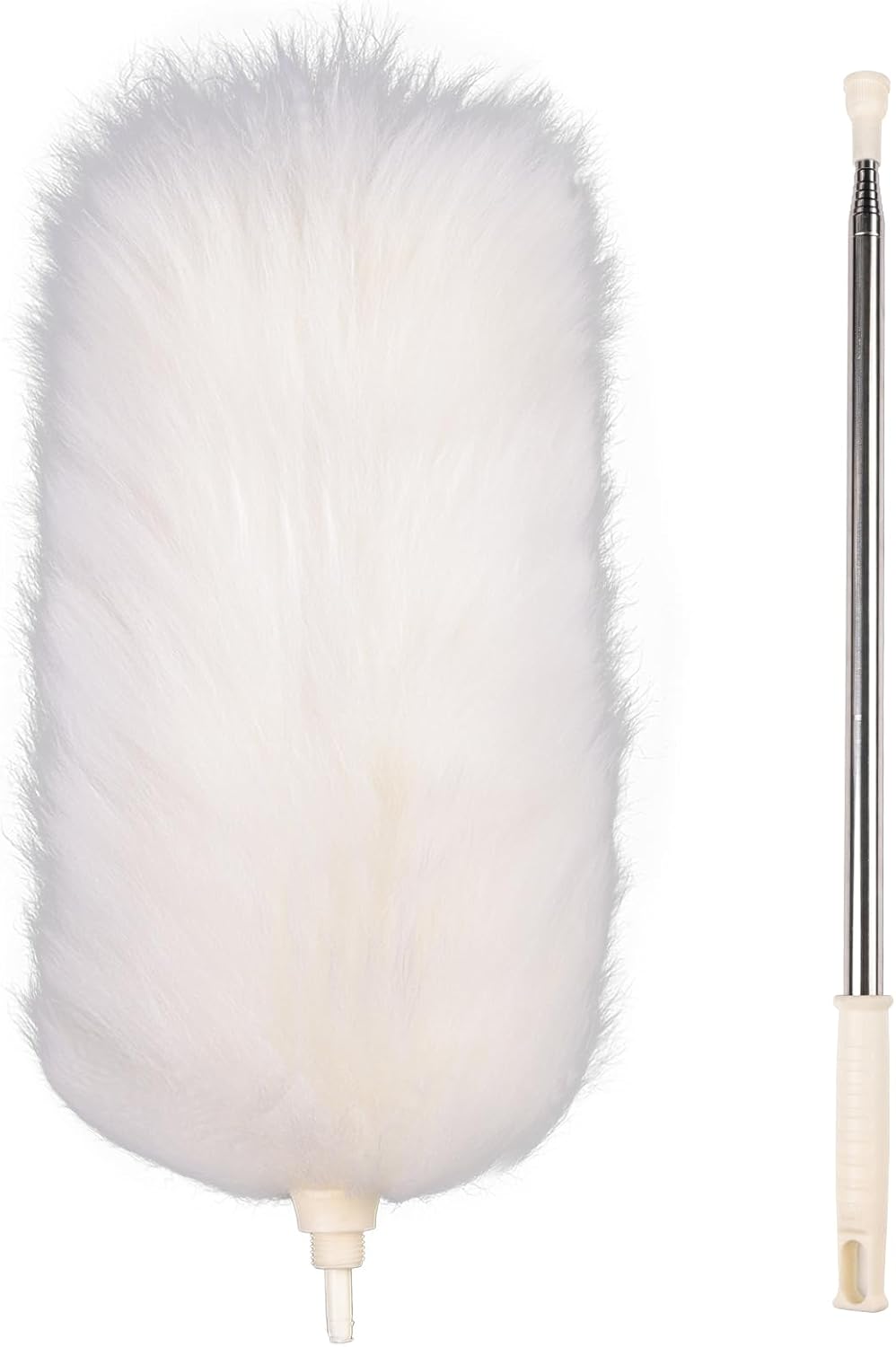 Extendable Lambswool Duster 29-110 Inch,Anti-Static Flexible Head, Stainless Steel Pole for Cleaning High Ceiling,Fan,Furniture,Roof Dusting