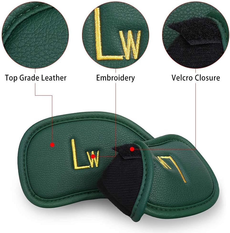 CRAFTSMAN GOLF 12pcs or 1pc Thick Synthetic Leather Golf Iron Head Covers Set Headcover Fit All Brands Callaway Ping Taylormade Cobra Etc. Also Custom Name
