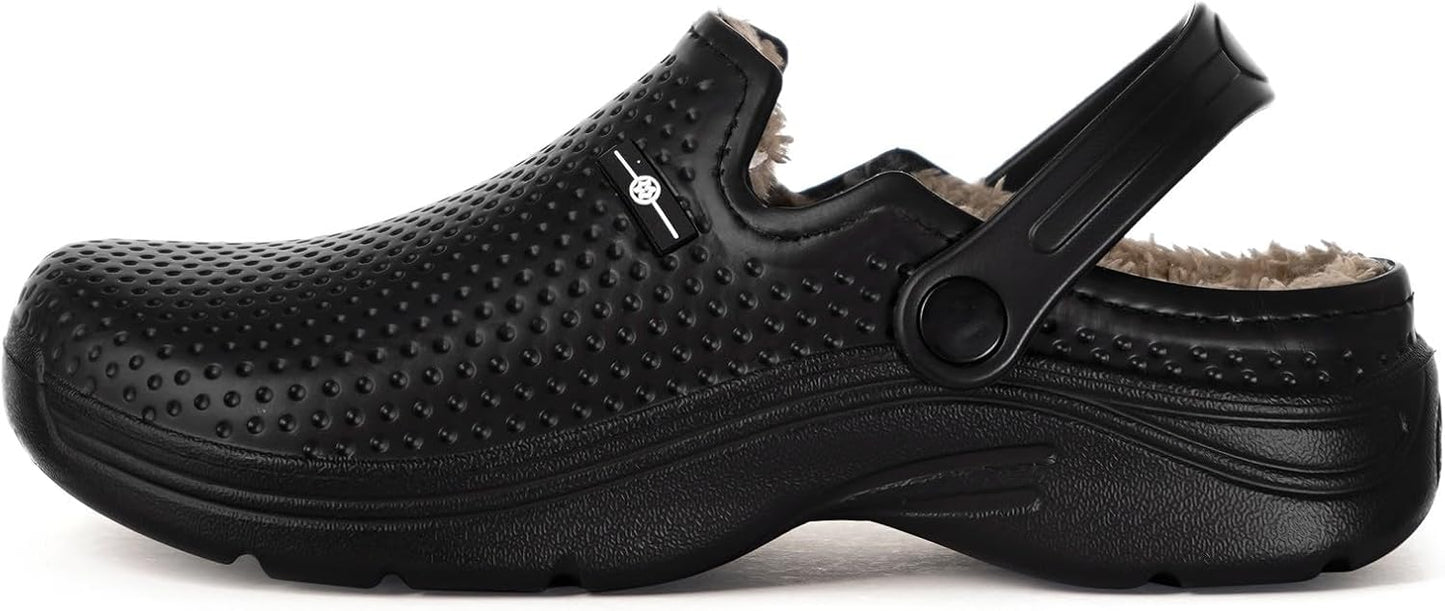 Womens Mens Fur Lined Clogs Waterproof Garden Shoes Winter Warm Fleece Lining Fuzzy House Home Slippers Indoor Outdoor Mules