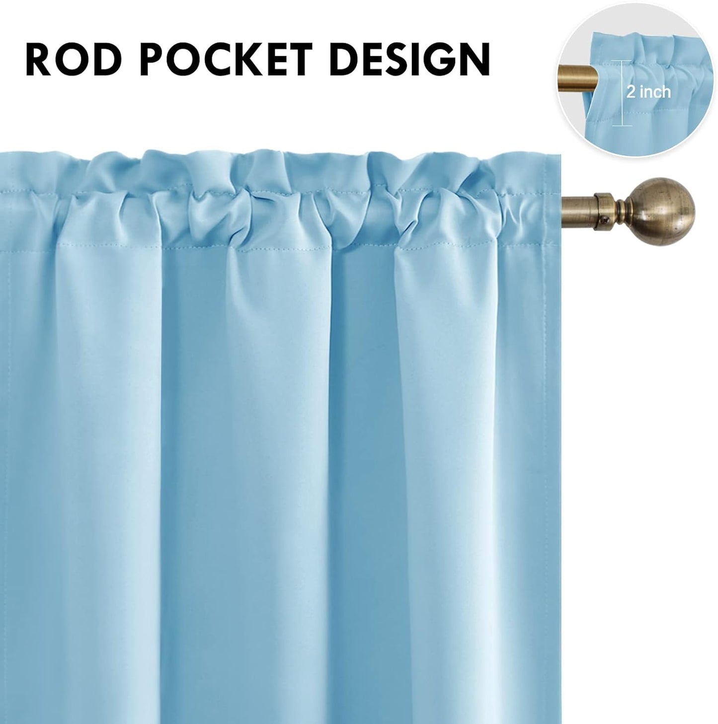 DWCN Light Blue Blackout Curtains for Bedroom –Rod Pocket Thermal Insulated Room Darkening Drapes for Living Room, W 42 x L 54 Inch, 2 Panels